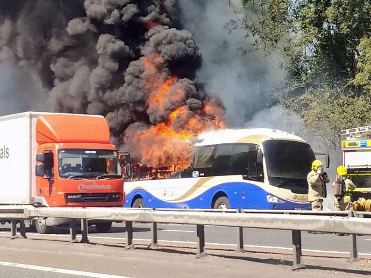 Dramatic scenes as Ulsterbus catches fire near Antrim Hospital | Crime ...