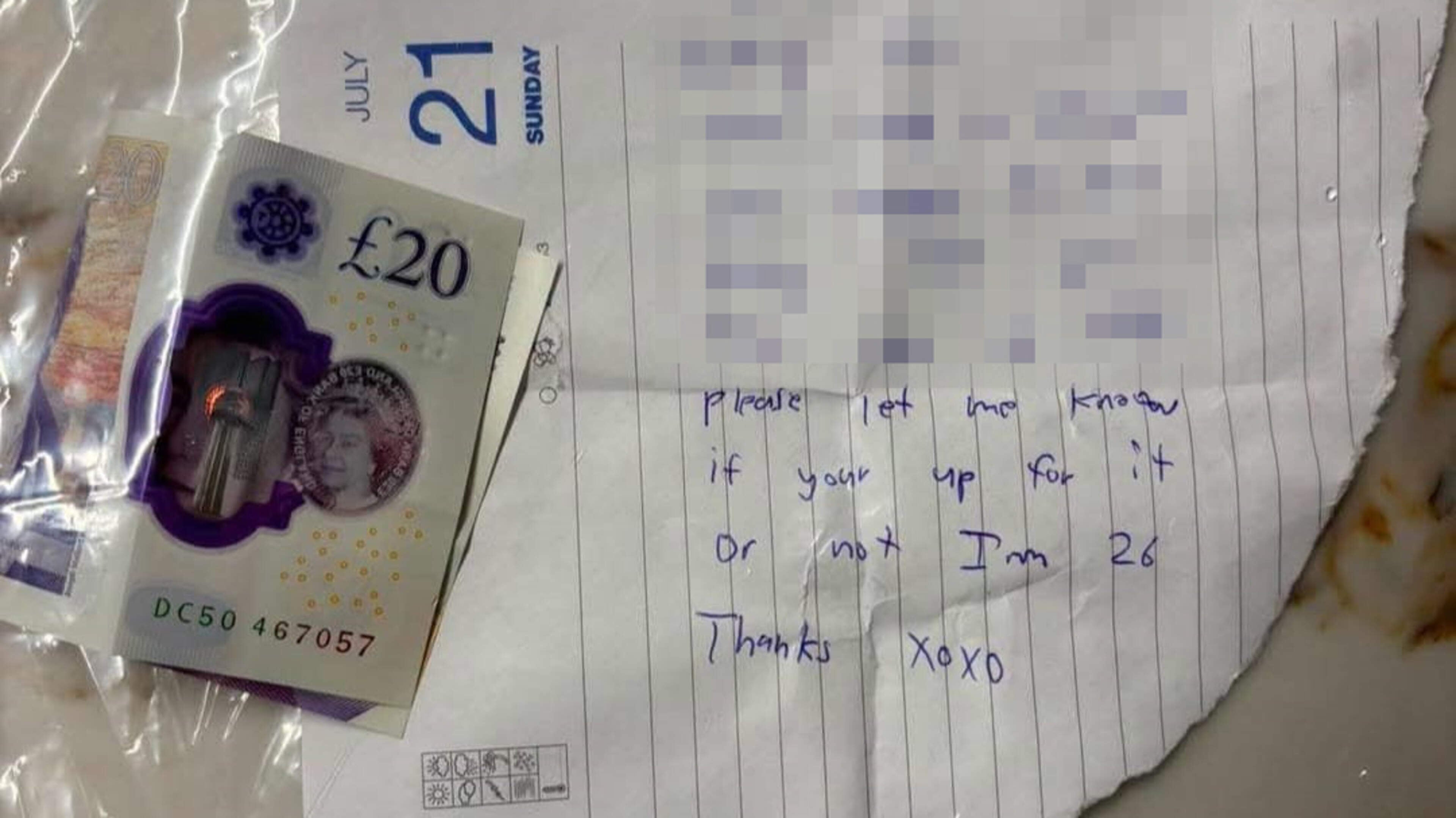 Woman left ‘badly shaken’ after creep leaves cash and sick sex note on her car windscreen