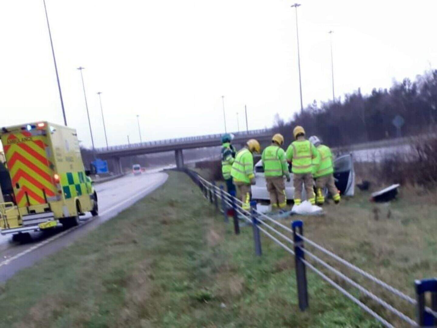 Emergency services attend M50 collision which left car stuck in the ...
