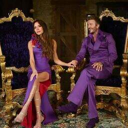posh spice wedding dress purple Victoria and David Beckham recreate their wedding day photos 25 years later