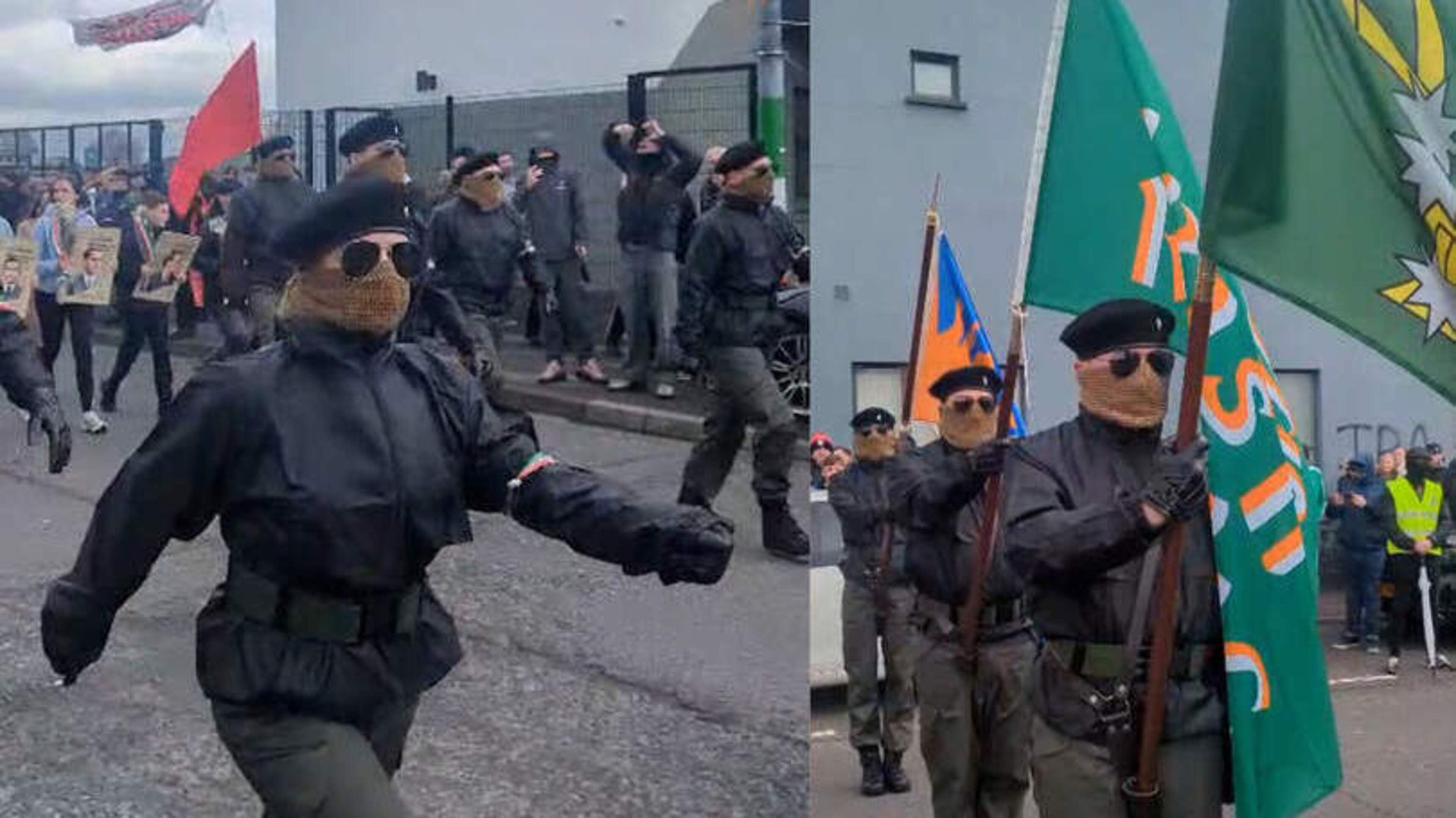 Masked colour party leads dissident republican Easter parade in Derry