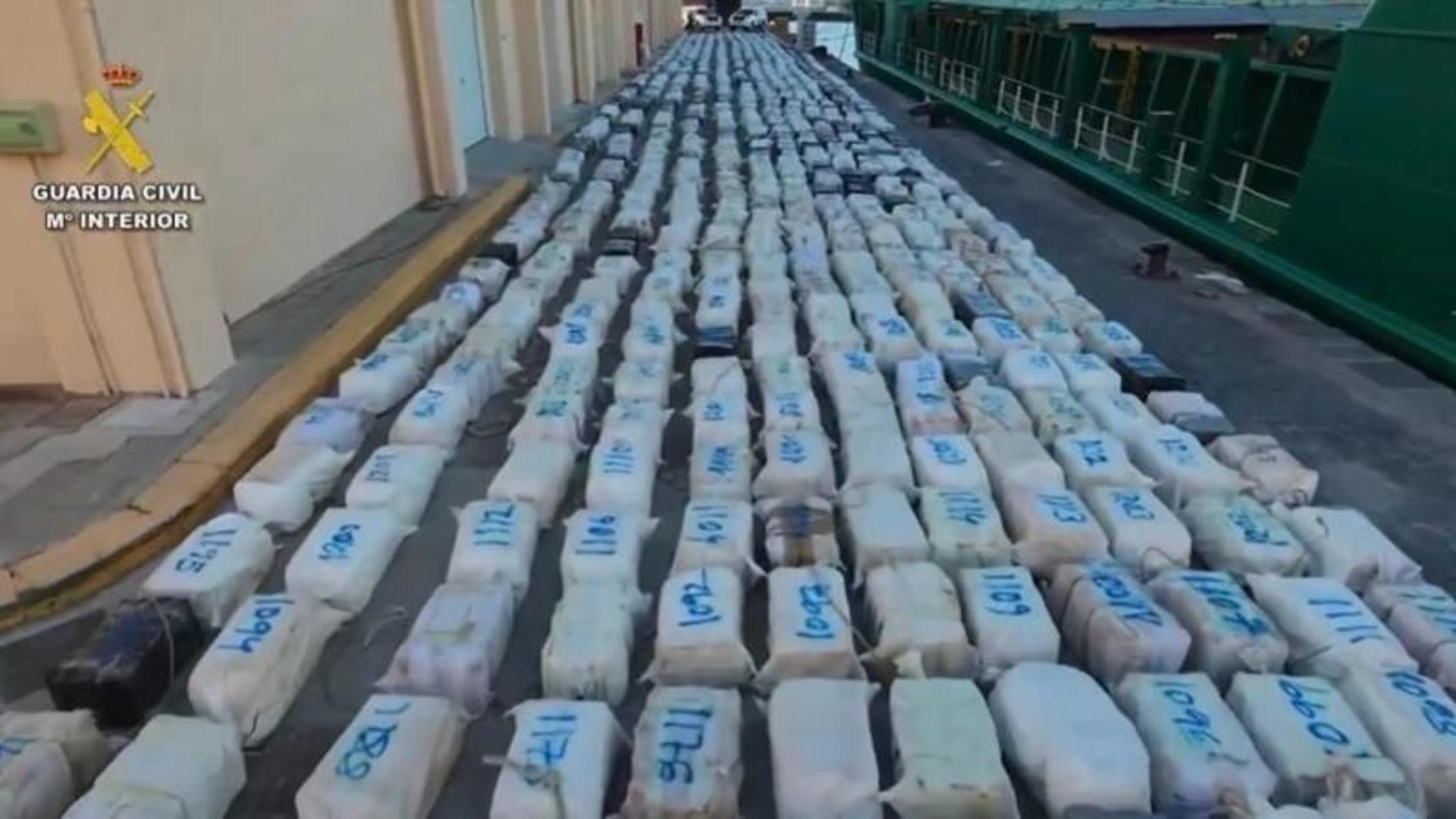 Dramatic drone footage shows scale of record-breaking seizure of 30 tonnes of cocaine from mothership in the Atlantic