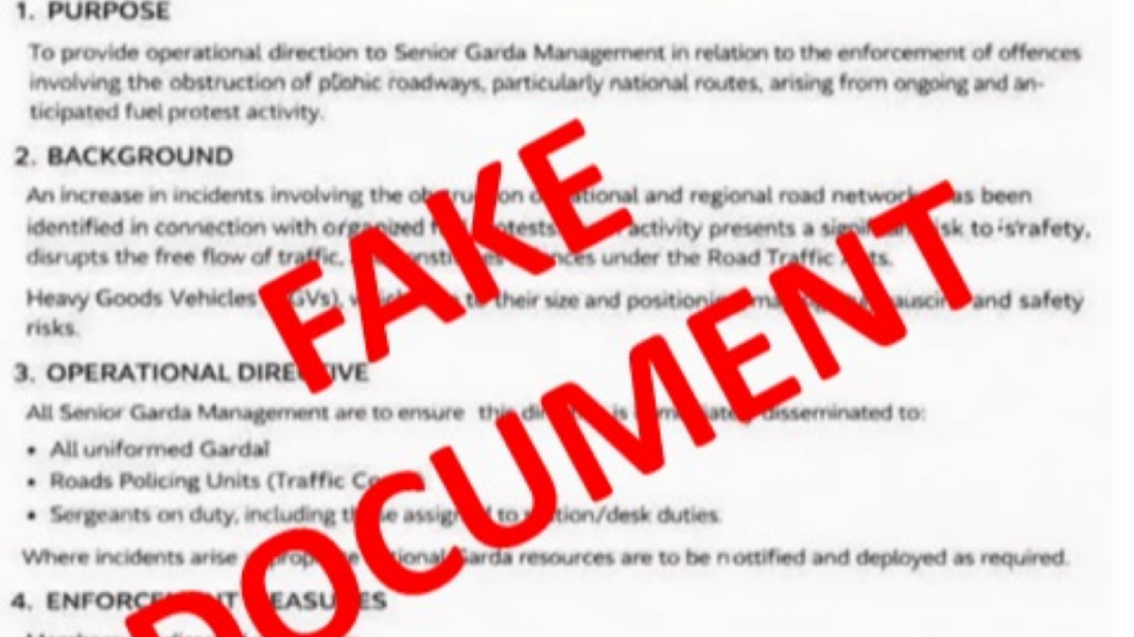 Gardai say ‘operational directive’ on fuel protests circulating online is ‘fake news’