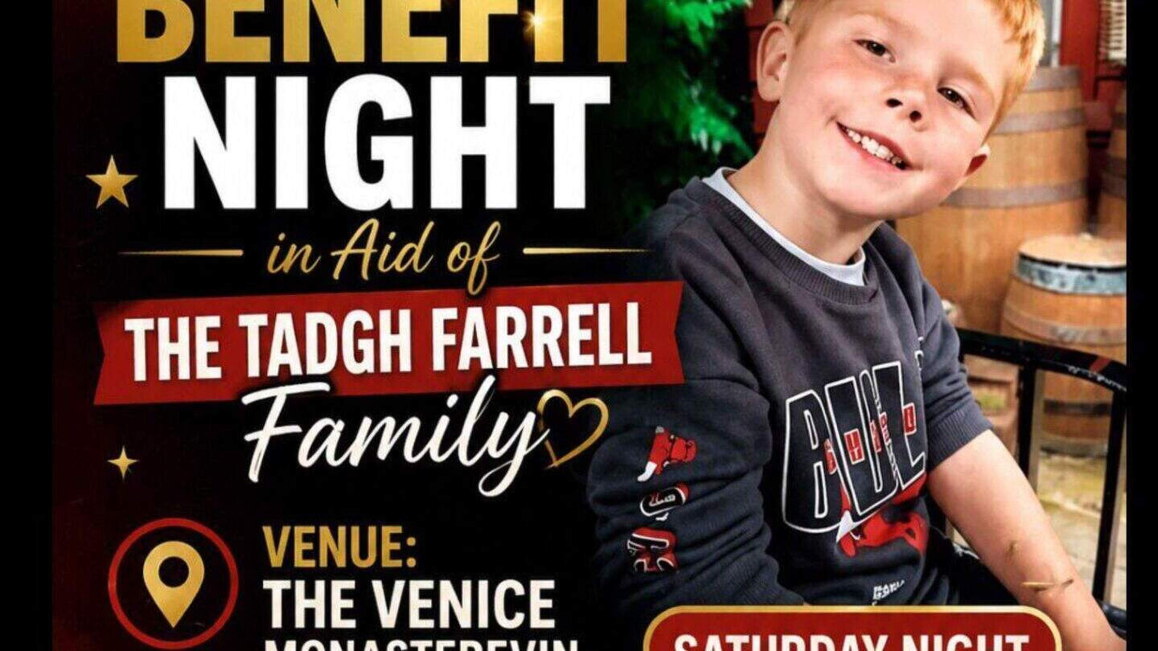 Benefit for family of arson victim Tadgh Farrell (4) takes place tonight