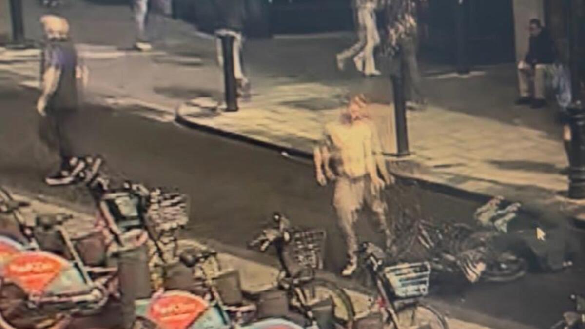 Moment topless man sucker punches victim on Talbot Street before cycling off on his bike