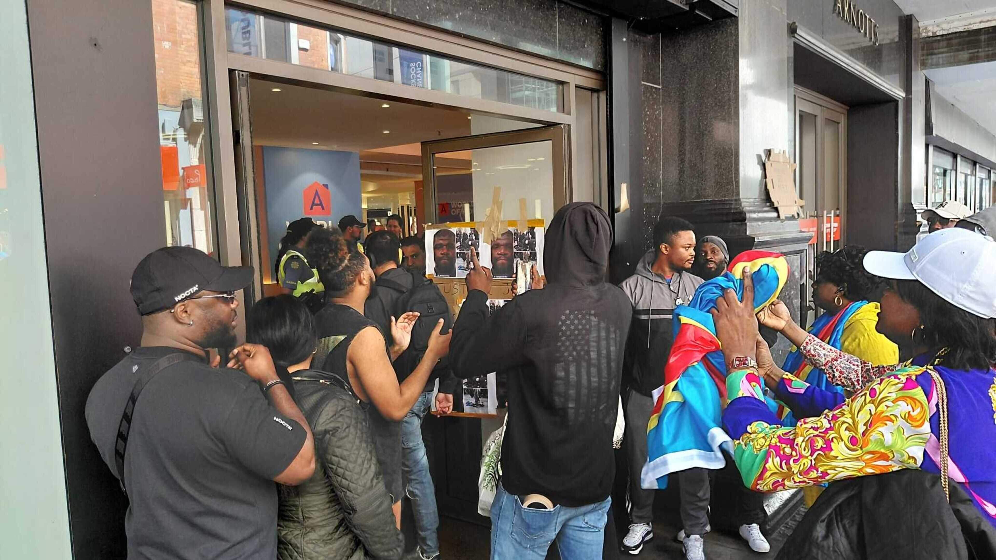 Demonstration for Yves Sakila outside Arnotts becomes heated as protestors demand ‘justice’