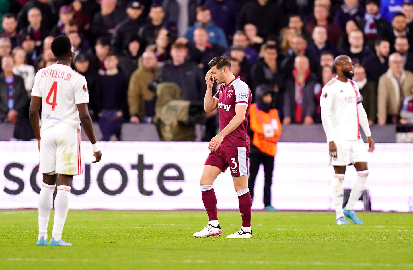 West Ham battle to Lyon draw after losing Aaron Cresswell to first-half ...