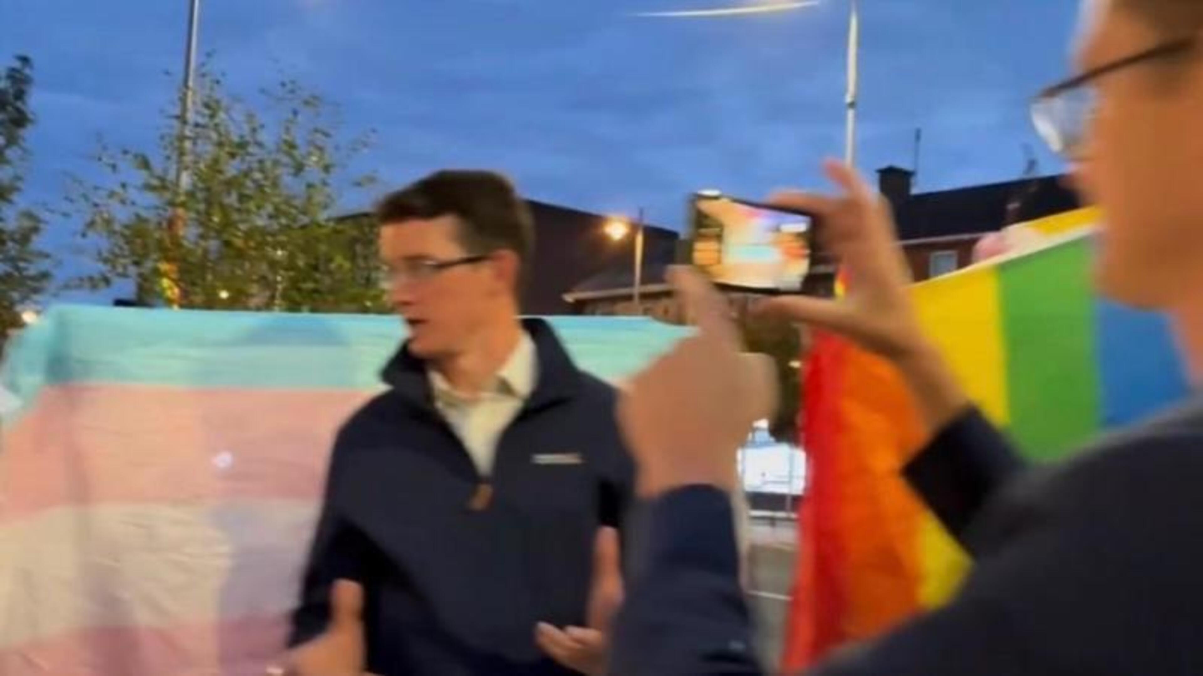 ‘Do you have permission?’ - Enoch Burke confronts protestors with LGBTQ flags in Mullingar
