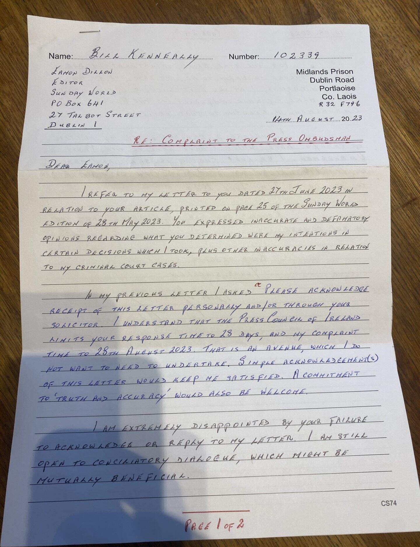 Bill Kenneally: Sex abuser complains ‘I’m no paedo’ in letter to Sunday ...