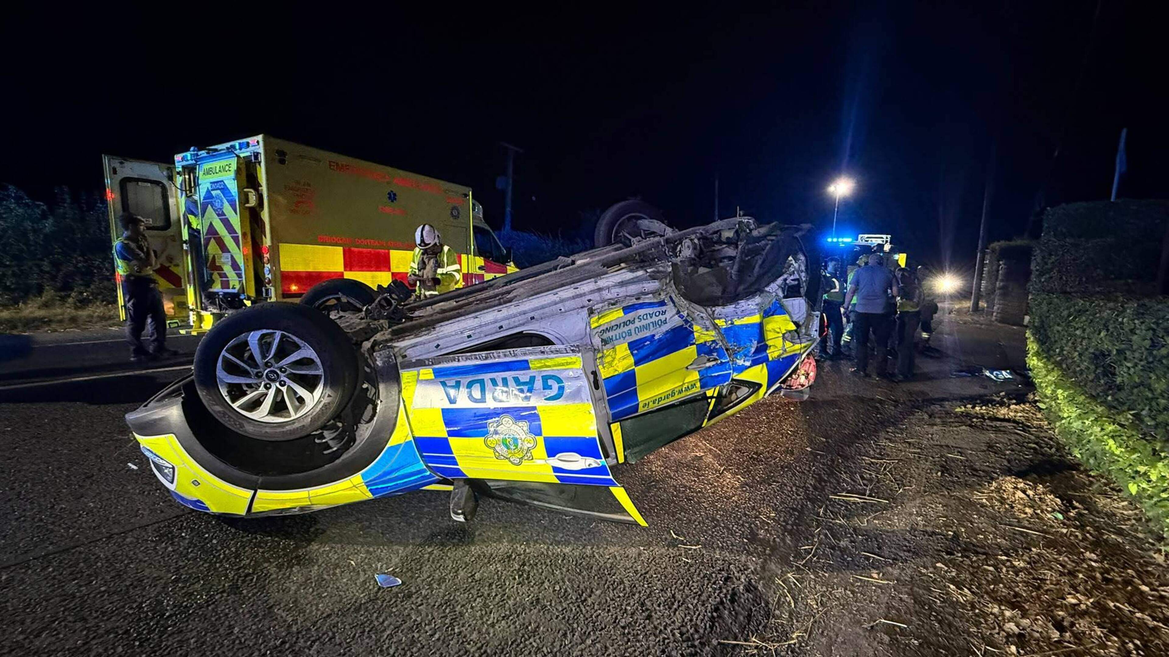 Garda vehicle overturns after being rammed at high speed by stolen car
